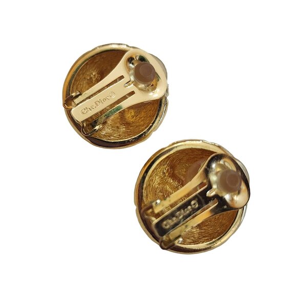 Vintage Christian Dior Rhinestone Button Clip Earrings (A1734) - Picture 3 of 4